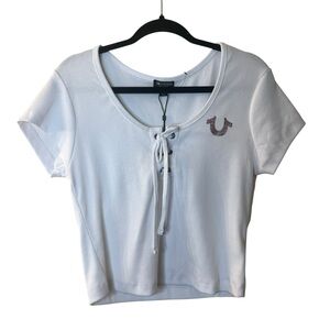 True Religion White Lace-Up Short Sleeve Tee